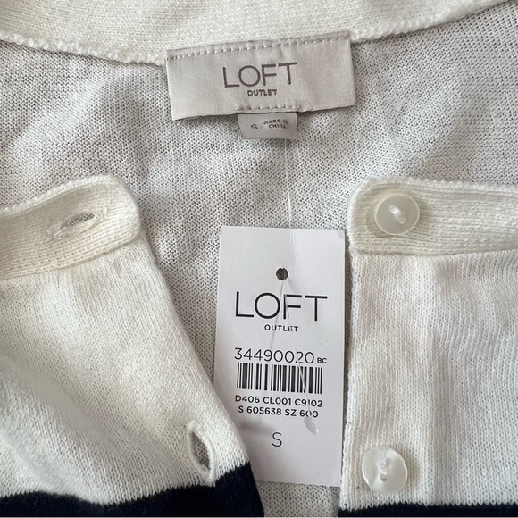 LOFT button down cotton crew neck striped cardigan size small NWT - Picture 2 of 7